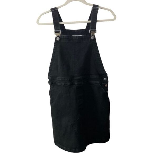 Girls Black Denim Overall Jumper Dress Size M – Adjustable Straps Pocket - Picture 1 of 5